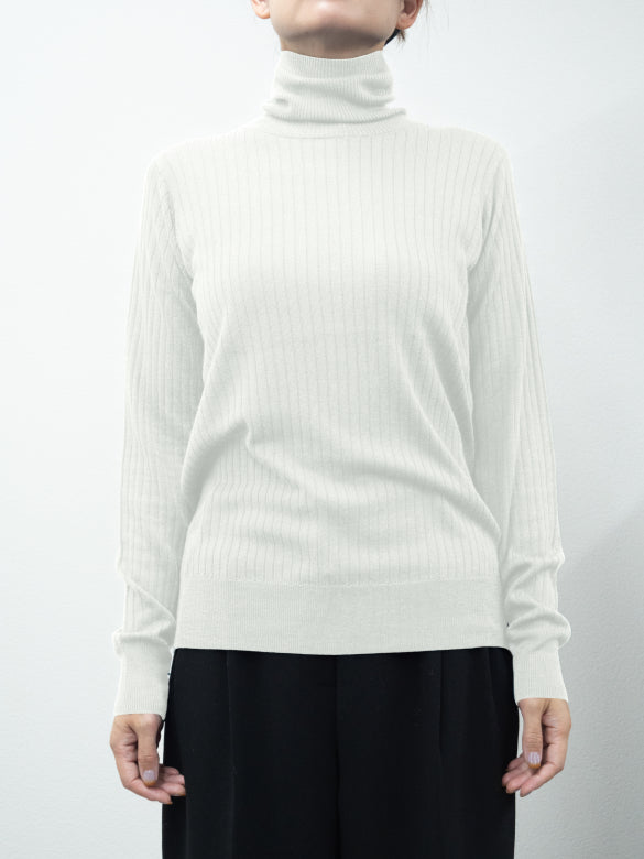 Re Stock Silk cashmere wide rib turtle pullover /5561