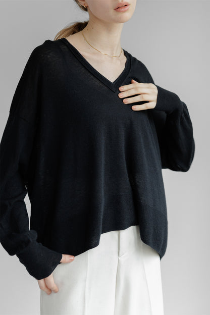 24AW Pull à col V surdimensionné en laine légère originale /CT24305