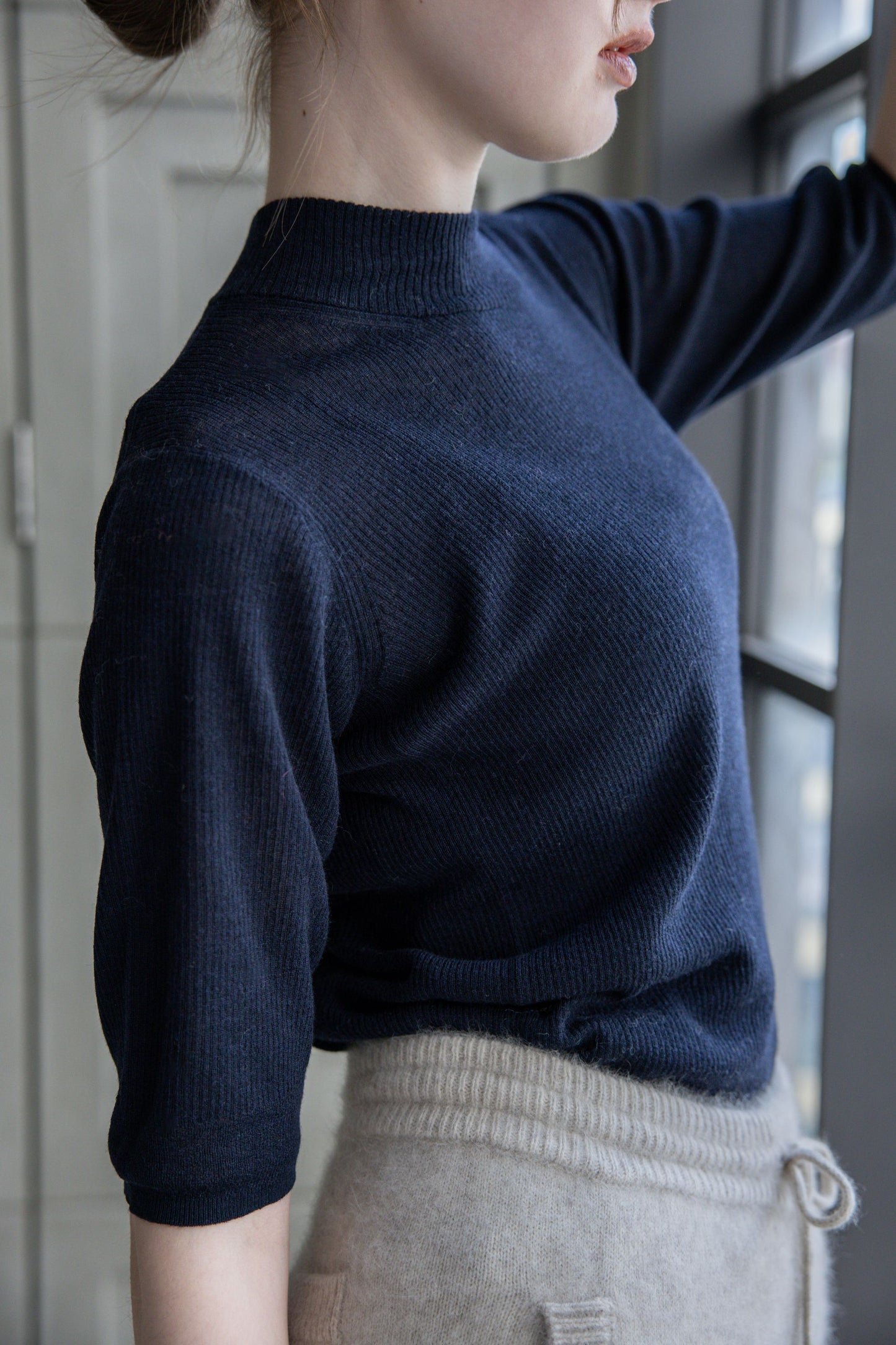 26AW Pull original en laine légère à côtes et manches mi-longues /CT26301