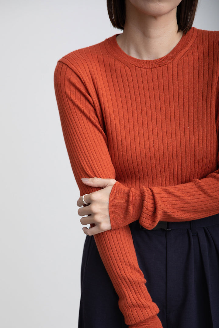 Silk cashmere rib crew pullover/ CT23104