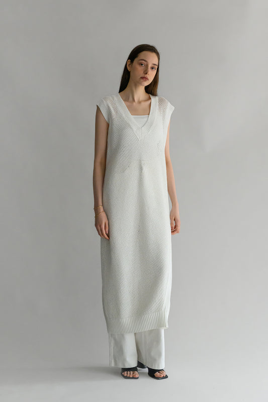 24SS Cotton linen mesh dress /CT24126