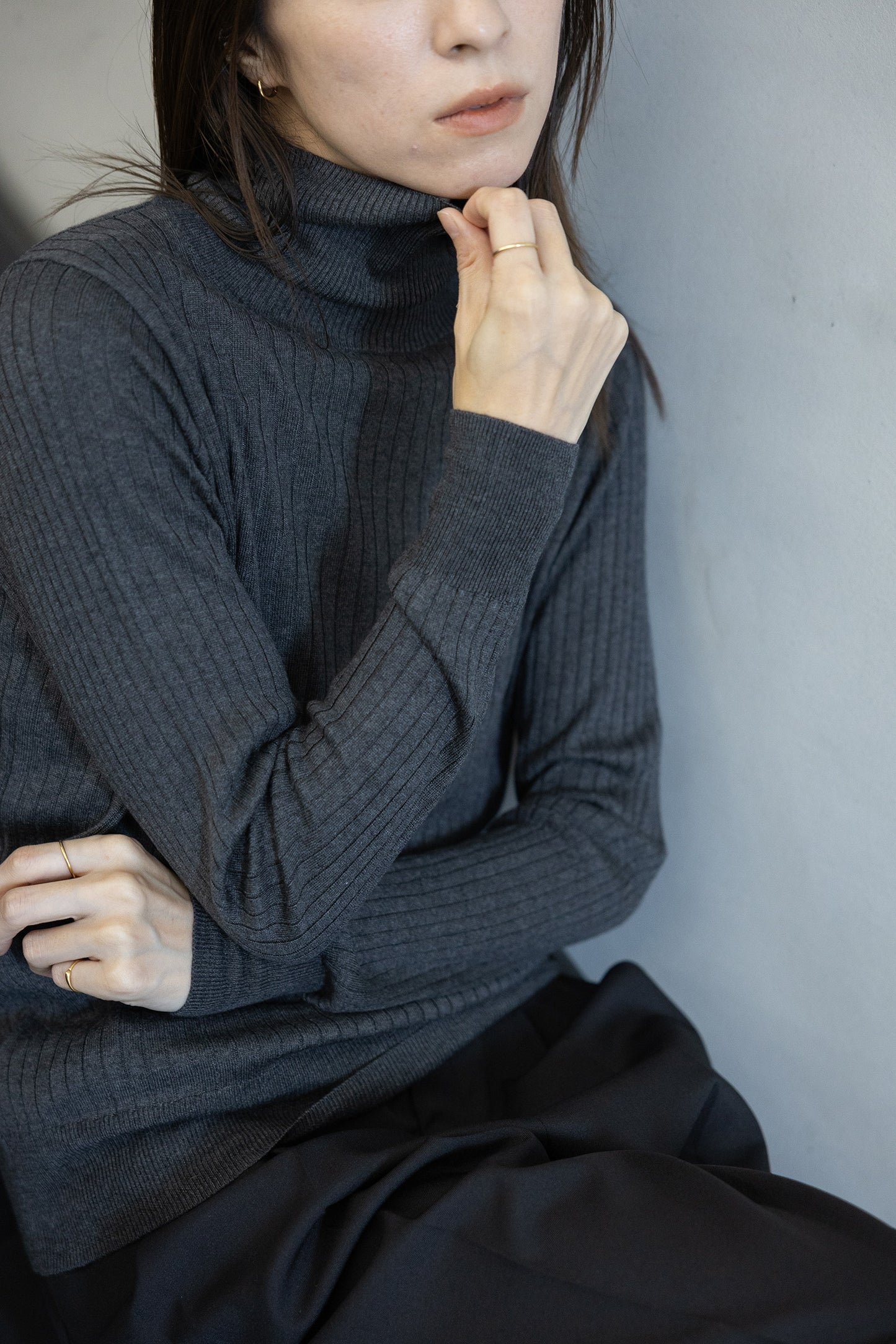 Re Stock Silk cashmere wide rib turtle pullover /5561