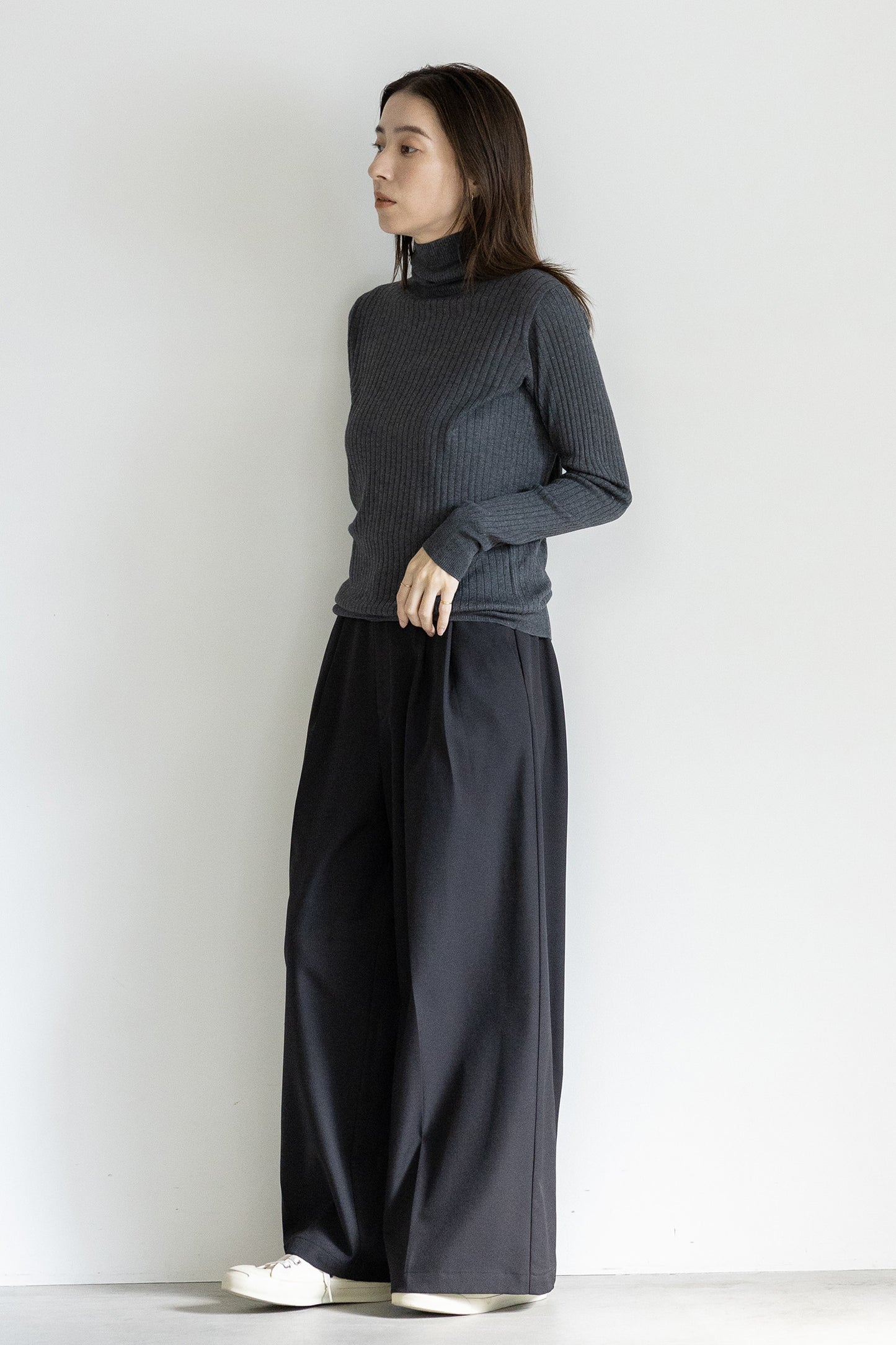 Re Stock Silk cashmere wide rib turtle pullover /5561