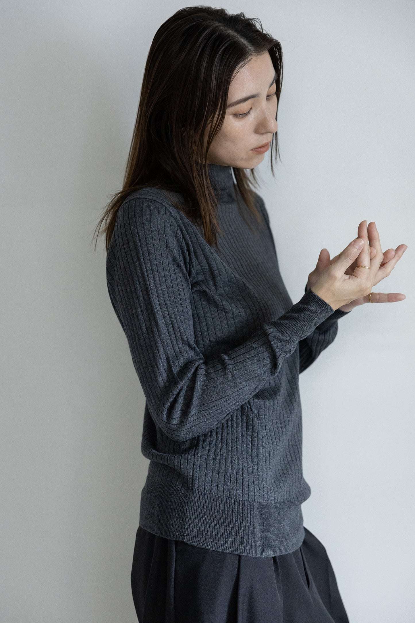 Re Stock Silk cashmere wide rib turtle pullover /5561