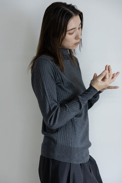 Re Stock Silk cashmere wide rib turtle pullover /5561