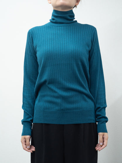 Re Stock Silk cashmere wide rib turtle pullover /5561