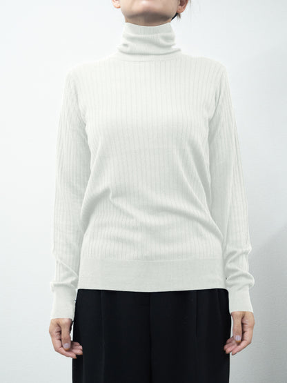 Re Stock Silk cashmere wide rib turtle pullover /5561