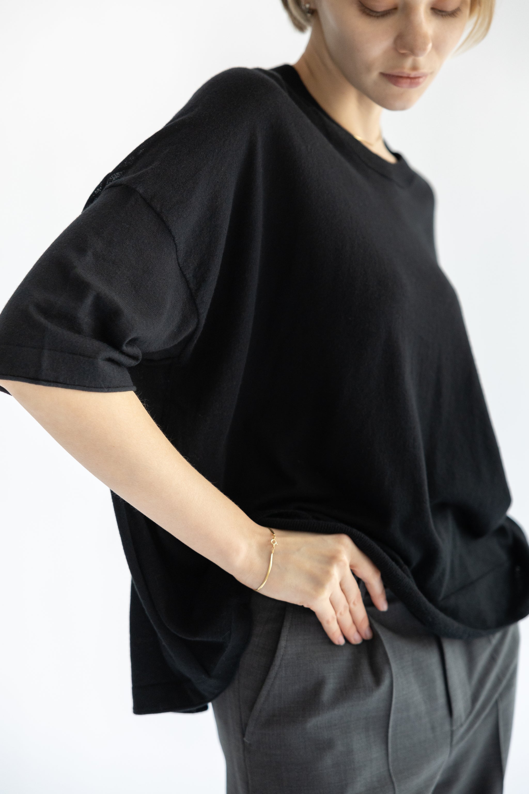 25SS Pull original à demi-manches en coton et soie /CT25111