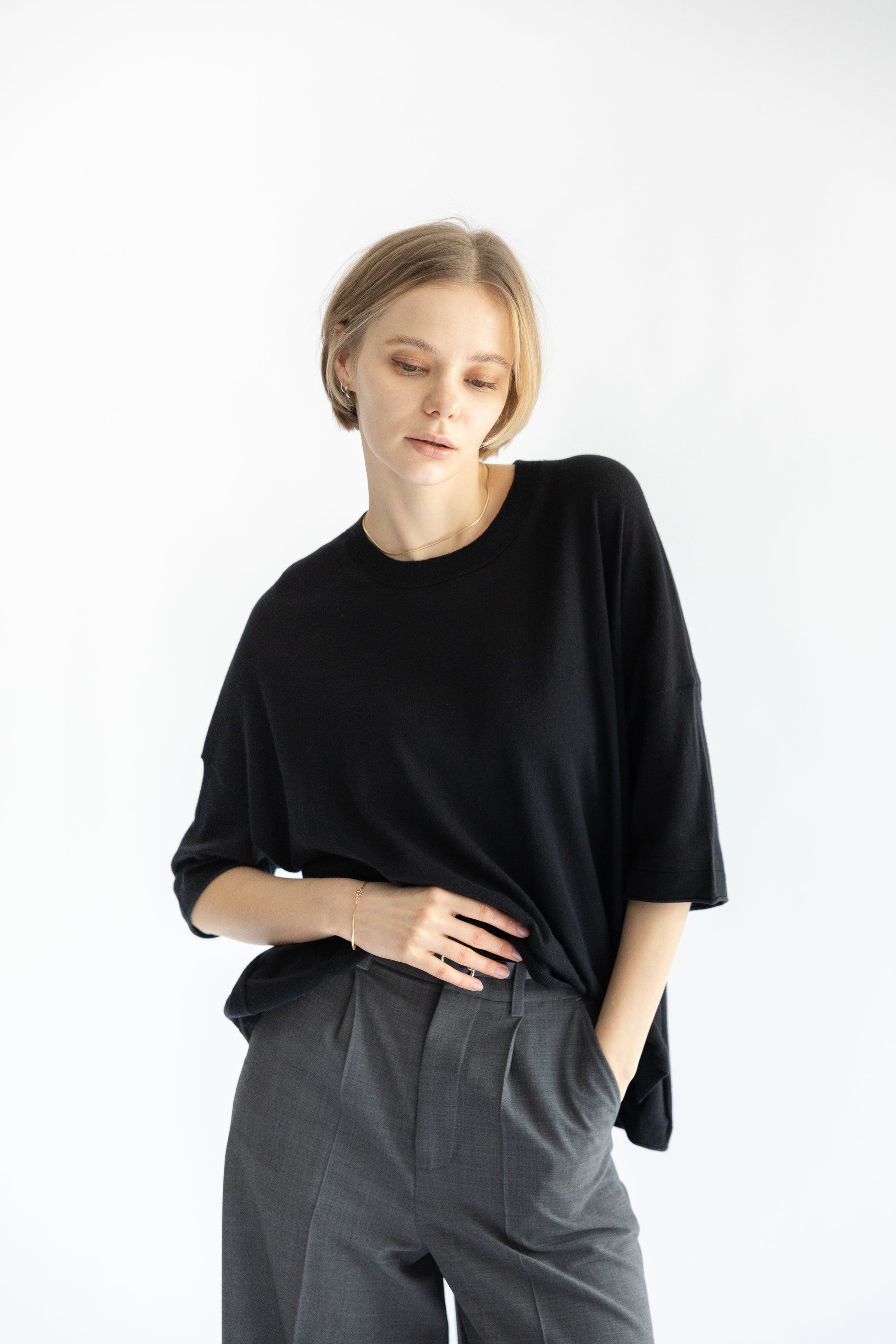 25SS Pull original à demi-manches en coton et soie /CT25111