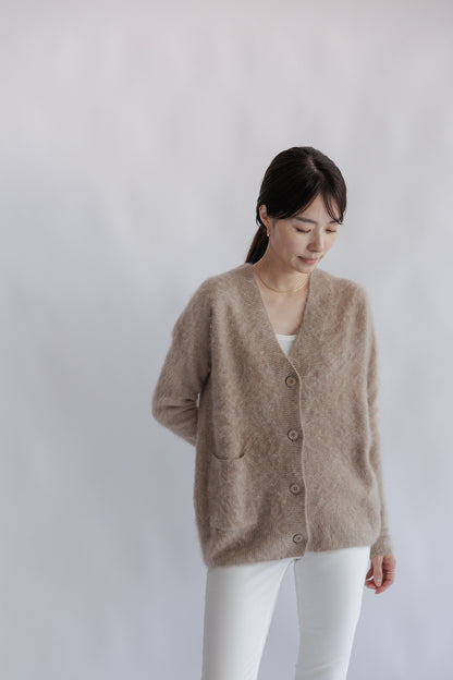 Fur cashmere V-neck cardigan /CT21350