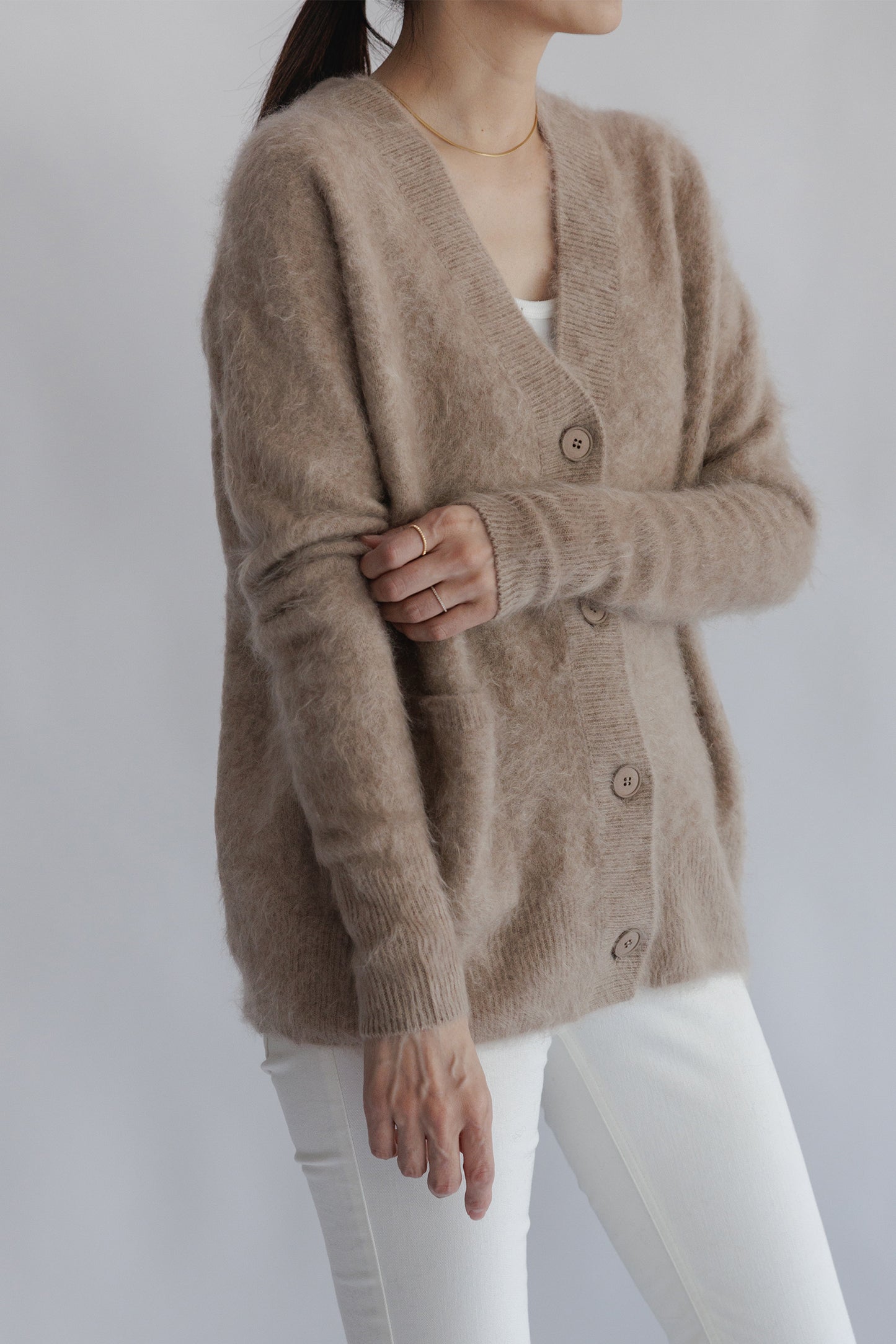 Fur cashmere V-neck cardigan /CT21350