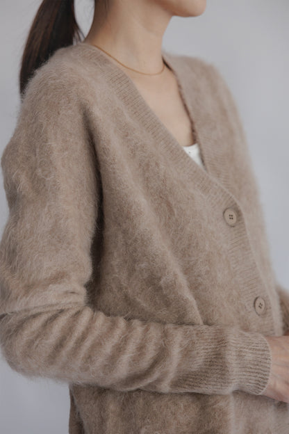 Fur cashmere V-neck cardigan /CT21350