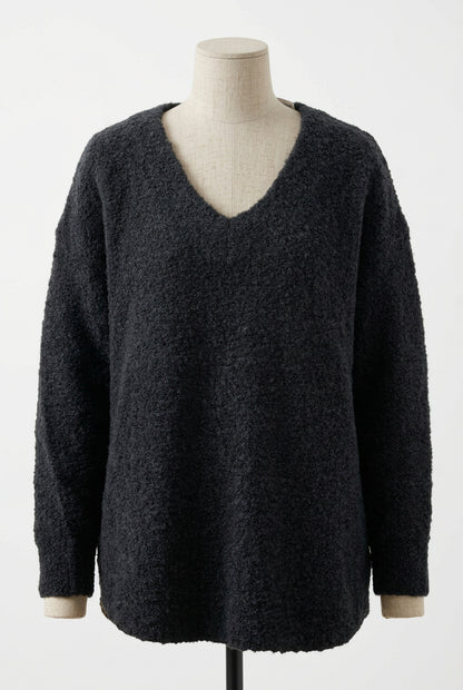 26AW Pull col V en maille bouclée d'Alpaga /CT22330