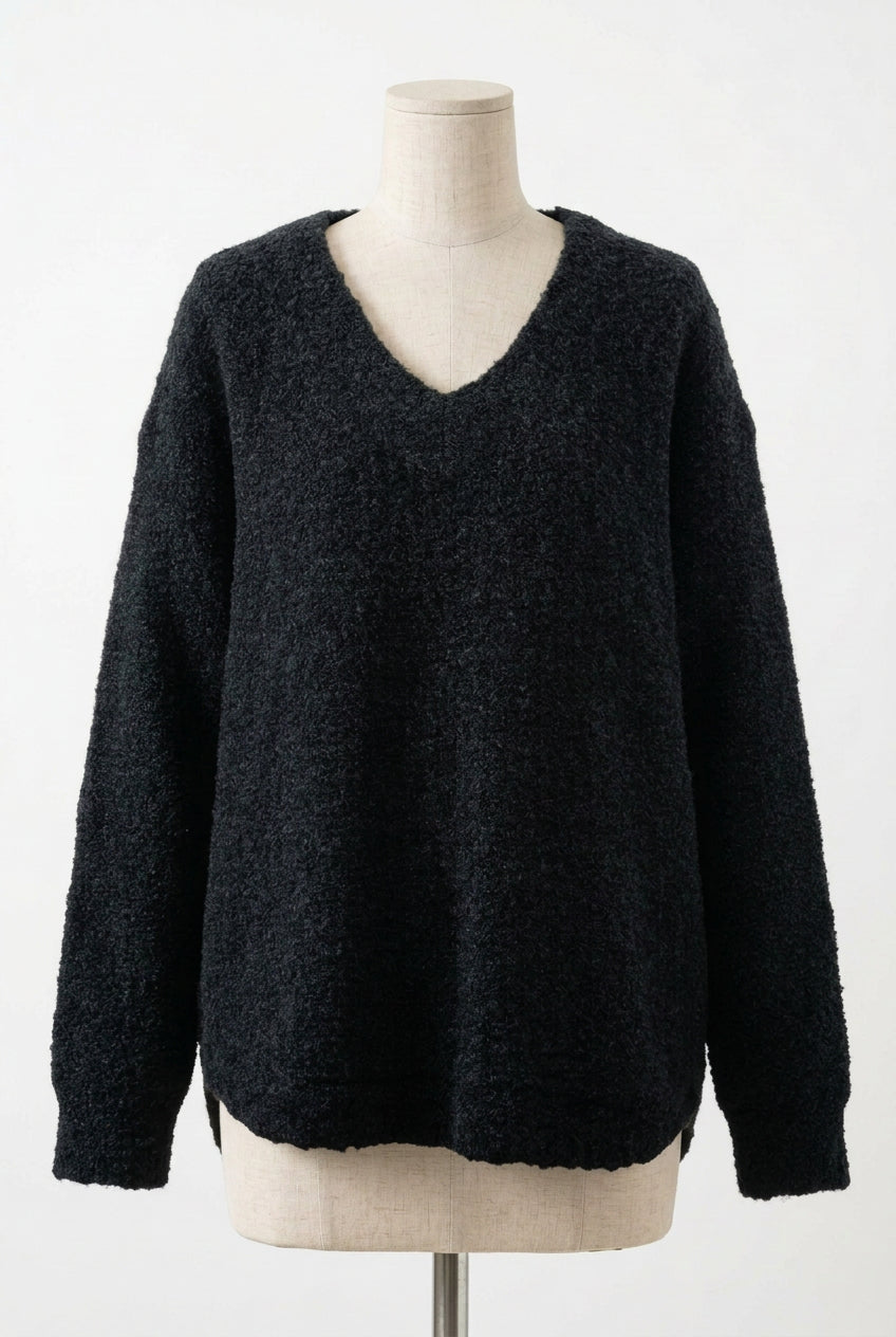 26AW Pull col V en maille bouclée d'Alpaga /CT22330