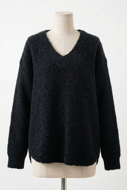 26AW Pull col V en maille bouclée d'Alpaga /CT22330