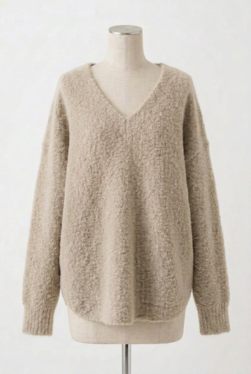 26AW Pull col V en maille bouclée d'Alpaga /CT22330