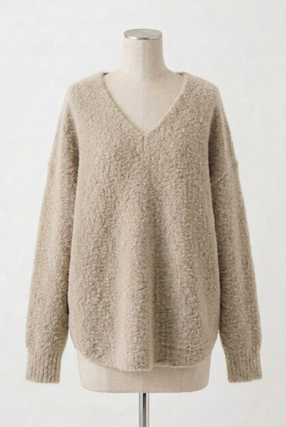 26AW Pull col V en maille bouclée d'Alpaga /CT22330