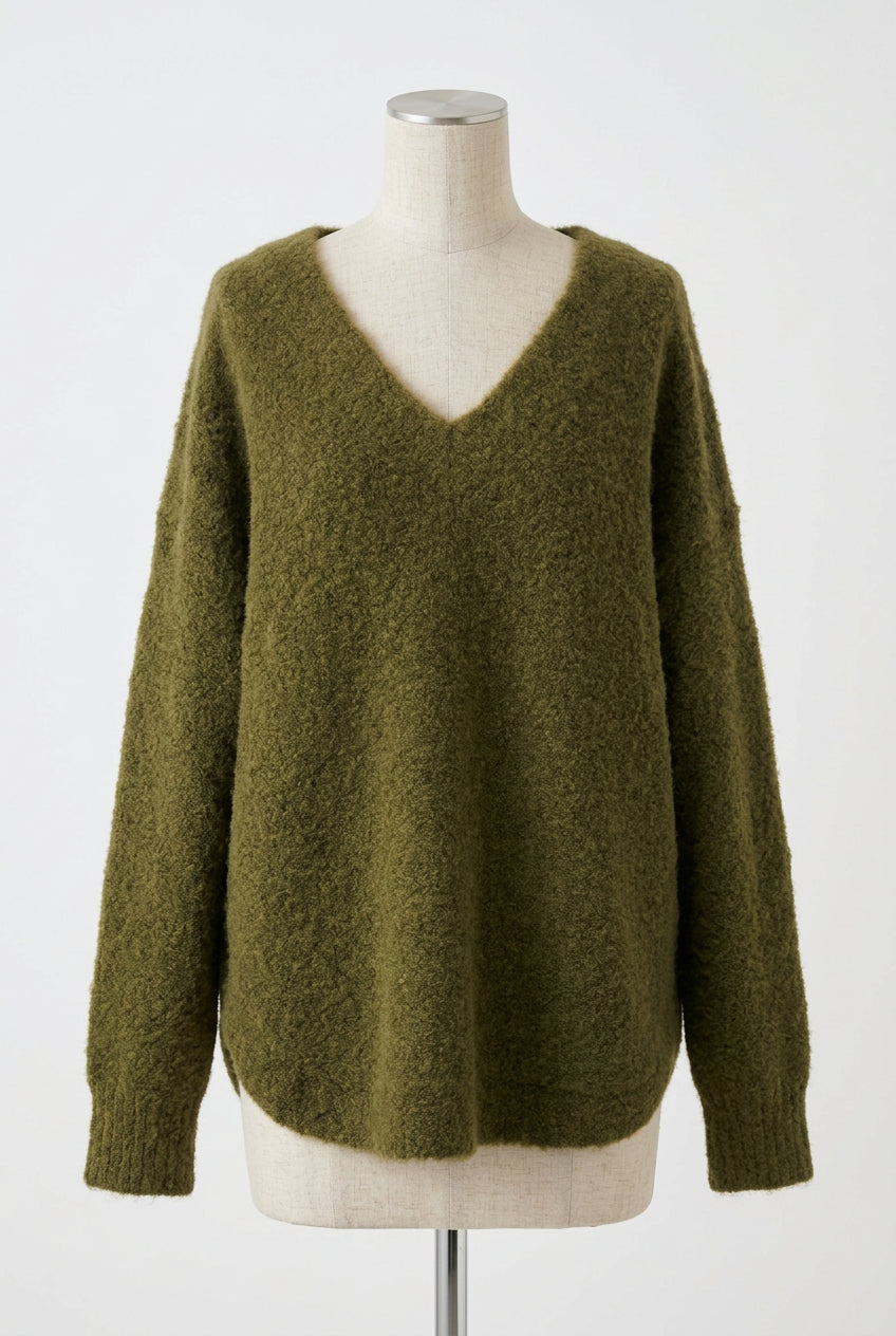 26AW Pull col V en maille bouclée d'Alpaga /CT22330