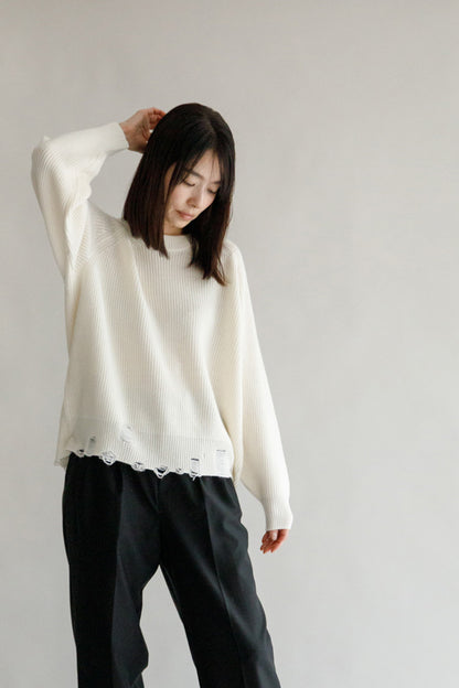 Wool cashmere distressed pullover /CT23316