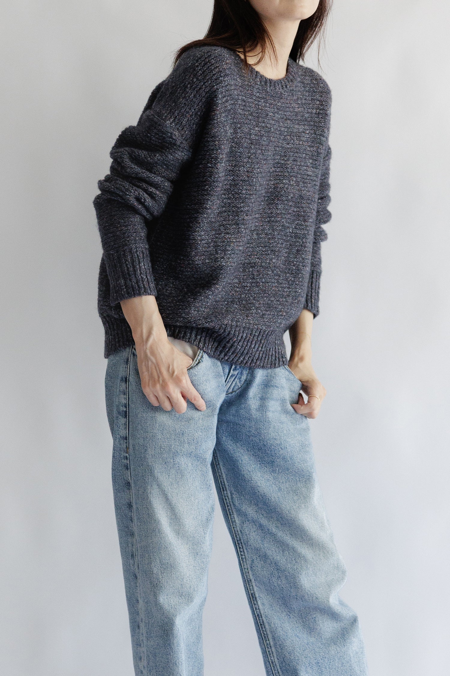 Wool cotton nep crew neck pullover /CT23342