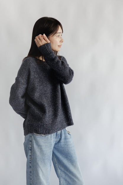 Wool cotton nep crew neck pullover /CT23342