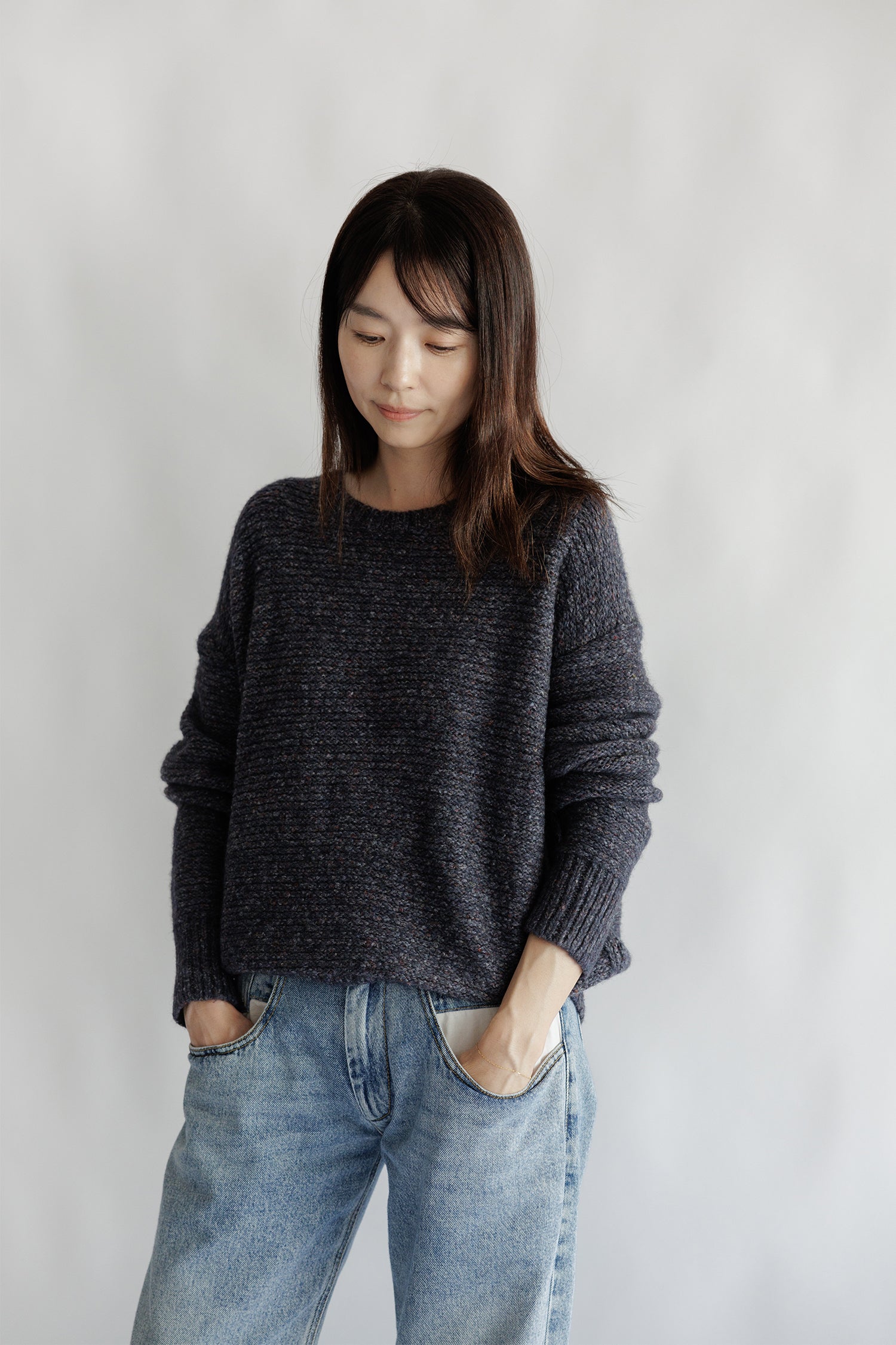 Wool cotton nep crew neck pullover /CT23342