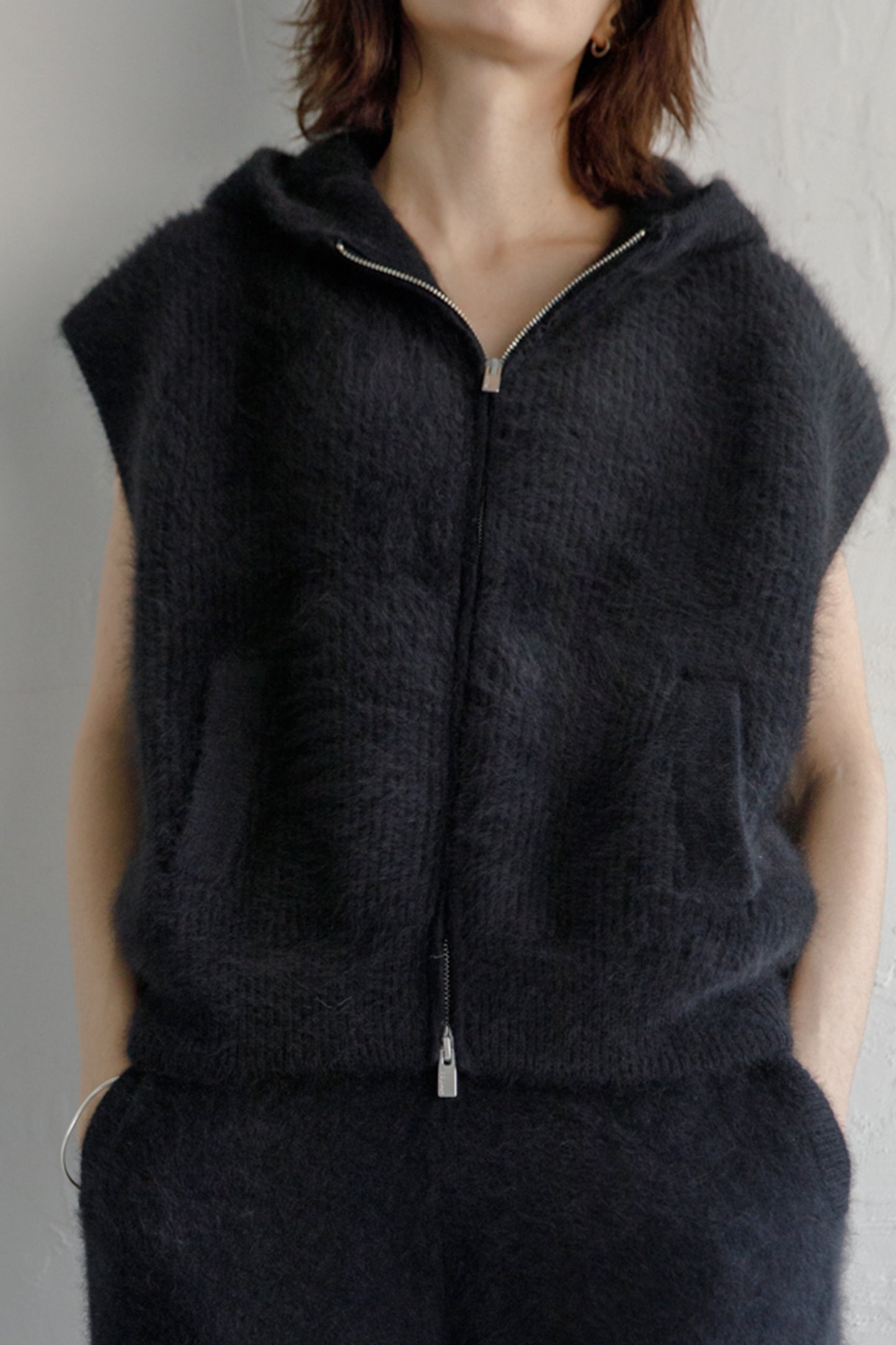 24AW Gilet à capuche en laine de renard laveur /CT24322