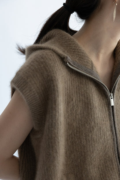 25AW Gilet sans manches à capuche en raton laveur et renard /CT24322