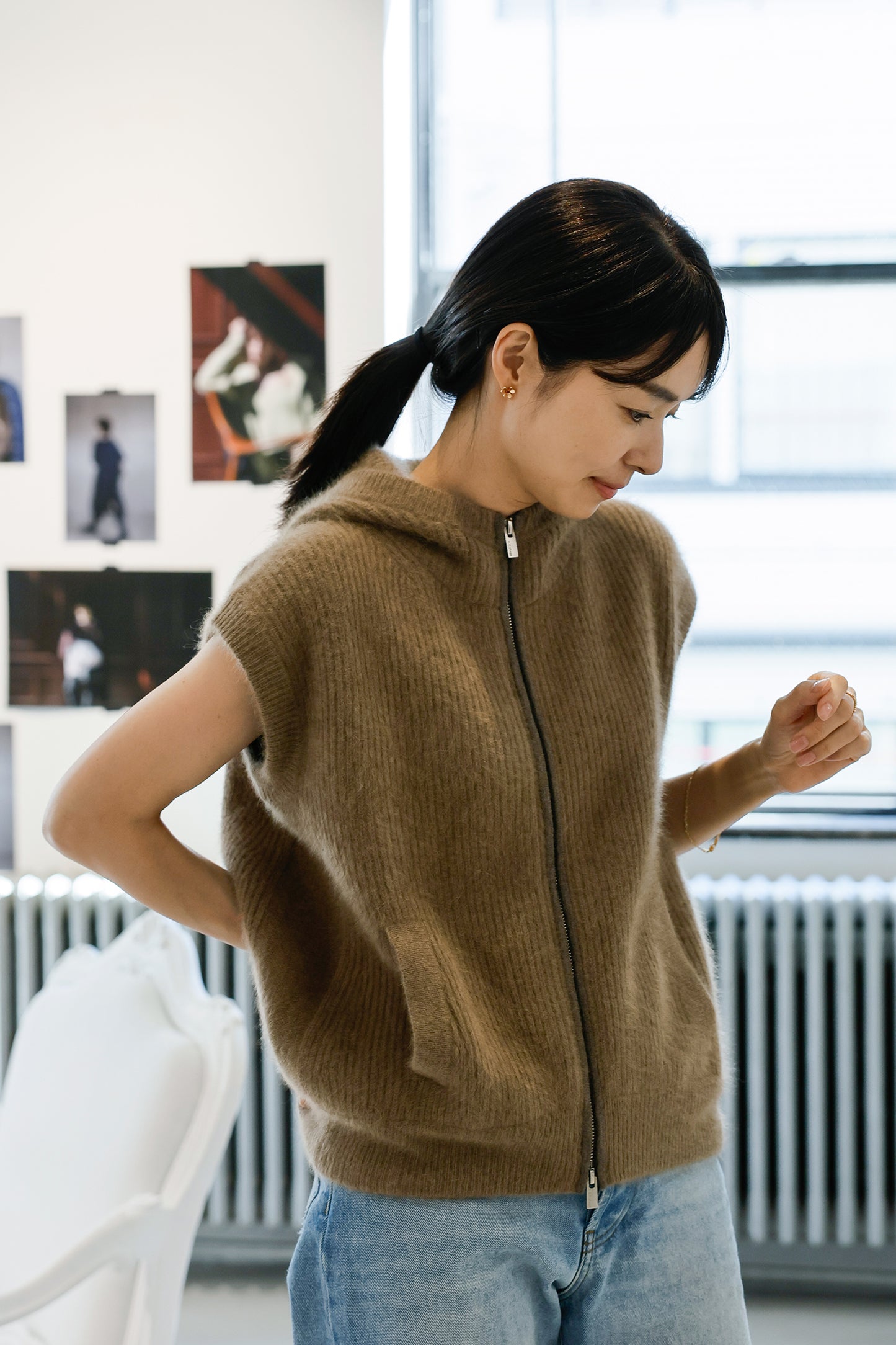 25AW Gilet sans manches à capuche en raton laveur et renard /CT24322