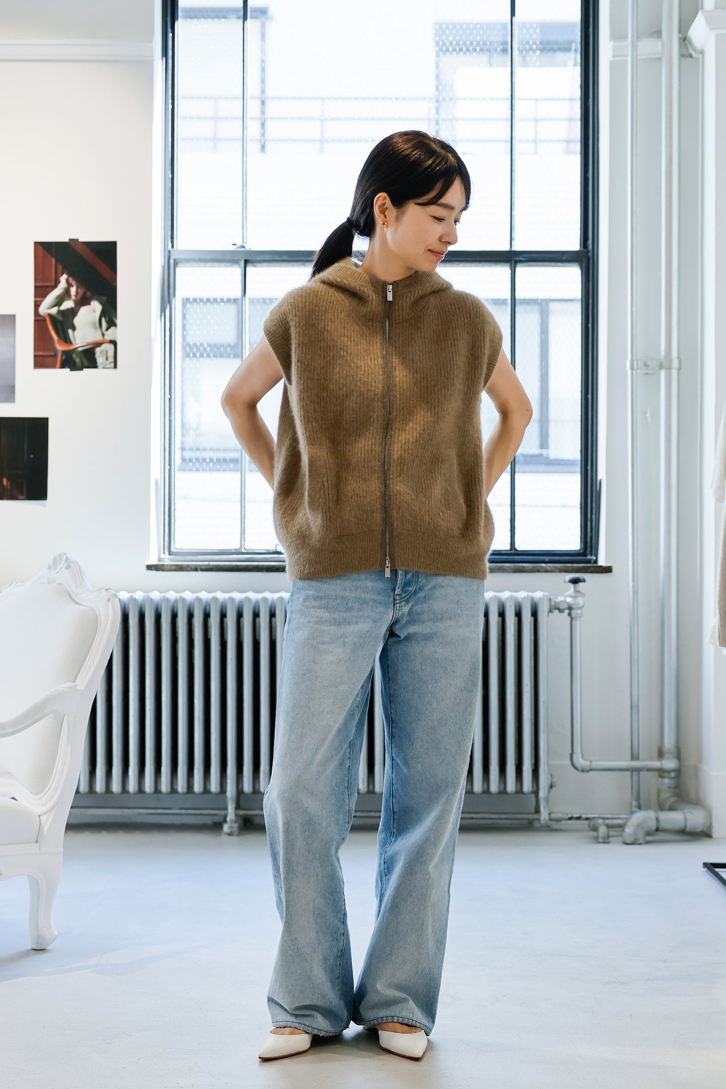 25AW Gilet sans manches à capuche en raton laveur et renard /CT24322