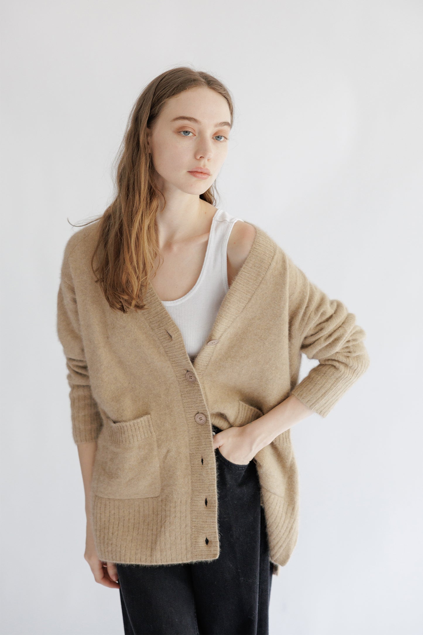 24AW Cardigan oversize en laine de renard et raton laveur  /CT24334