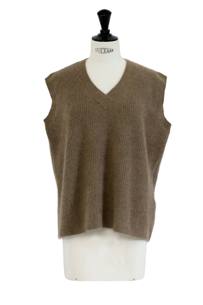 25AW Gillet sans manches col V en laine de renard et raton laveur /CT25103