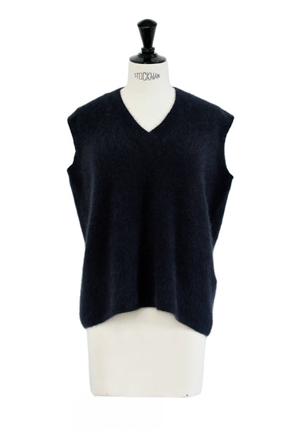 25AW Gillet sans manches col V en laine de renard et raton laveur /CT25103