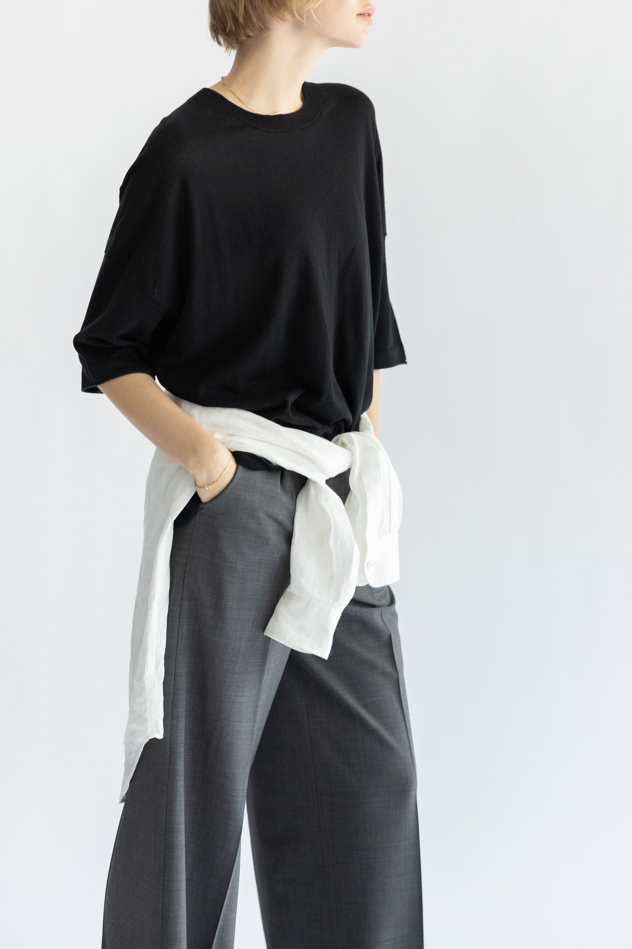 25SS Pull original à demi-manches en coton et soie /CT25111