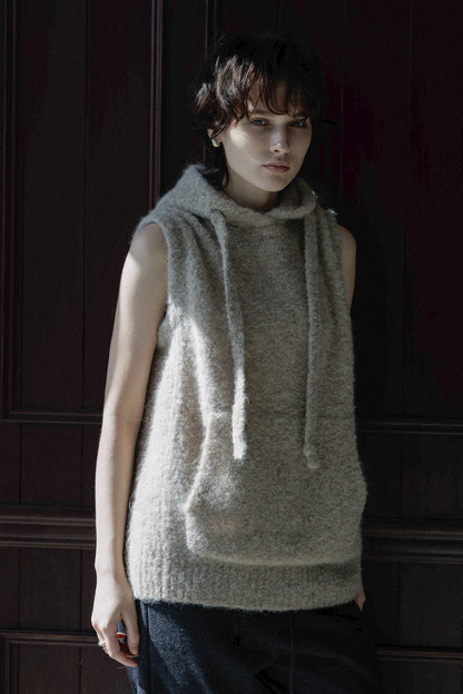 25AW Pull sans manches à capuche en alpaga /CT25318
