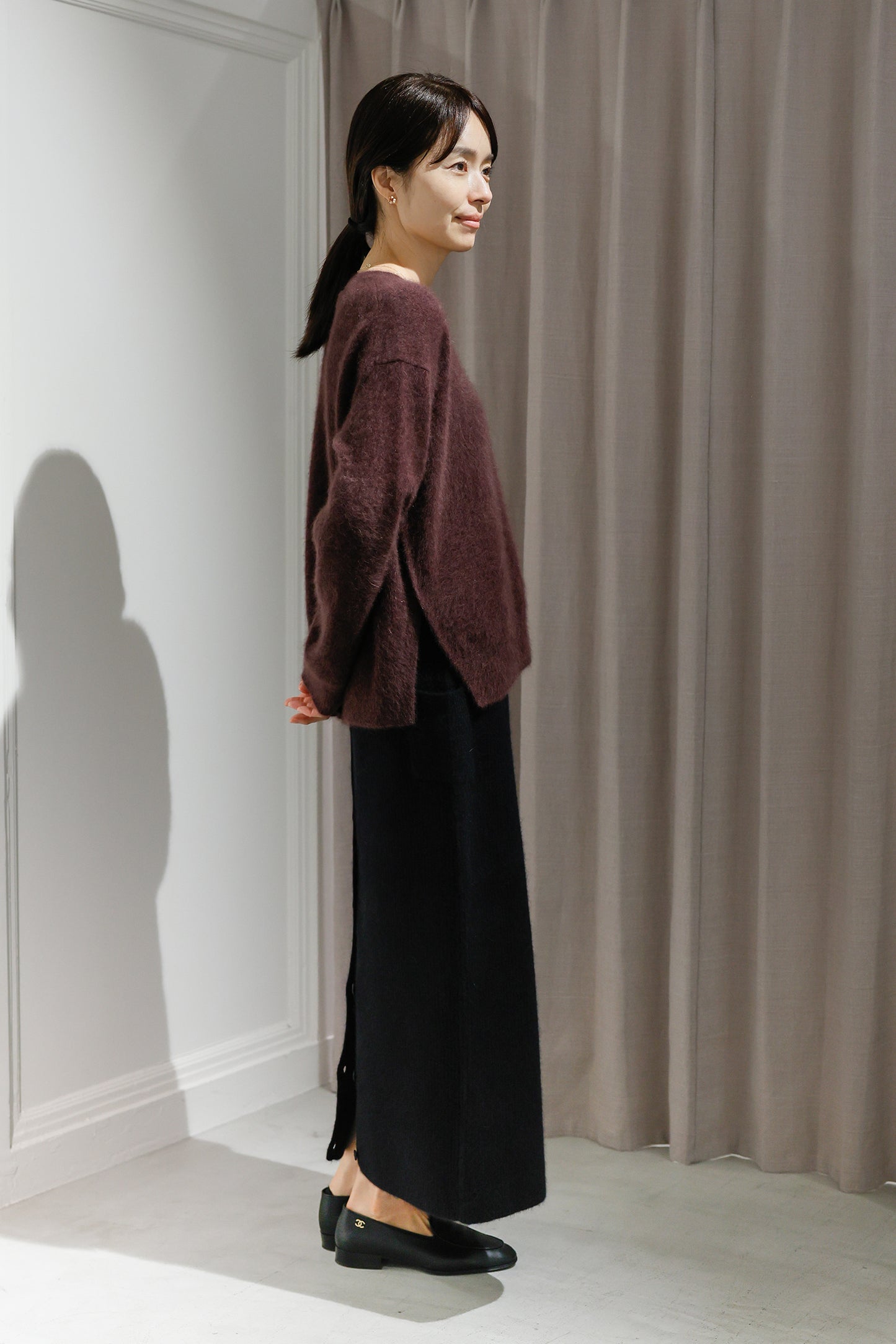 25AW Pull fente latérale en laine de raton laveur  /CT21355