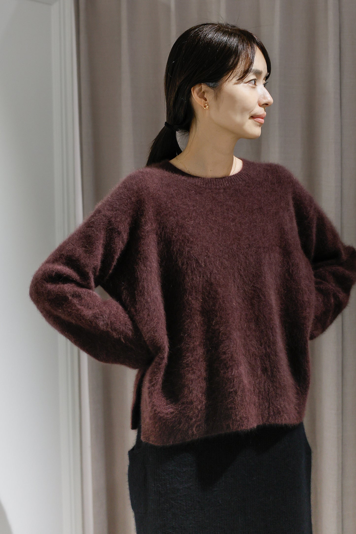 25AW Pull fente latérale en laine de raton laveur  /CT21355