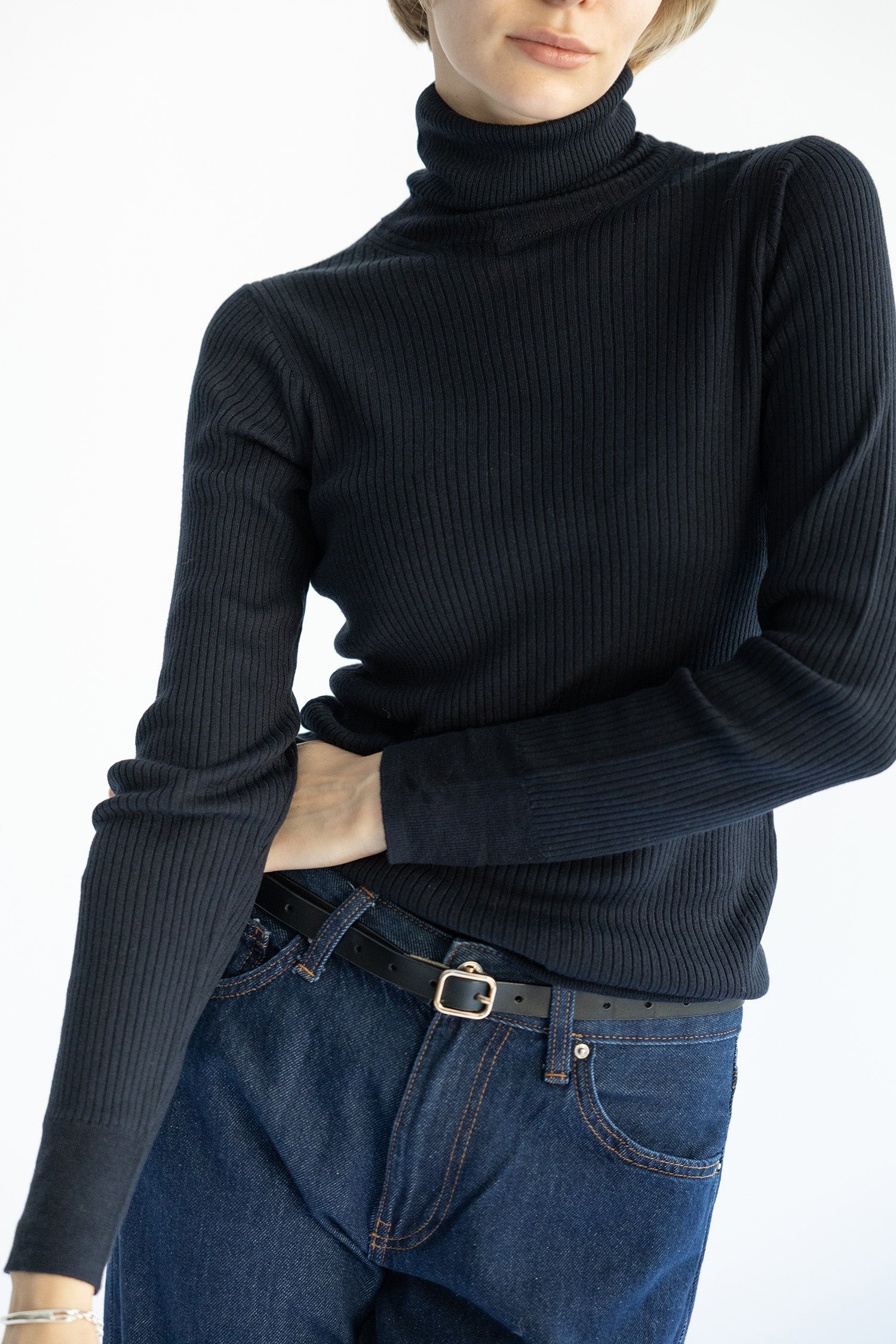 Re Stock Silk cashmere rib turtle pullover /CT22305