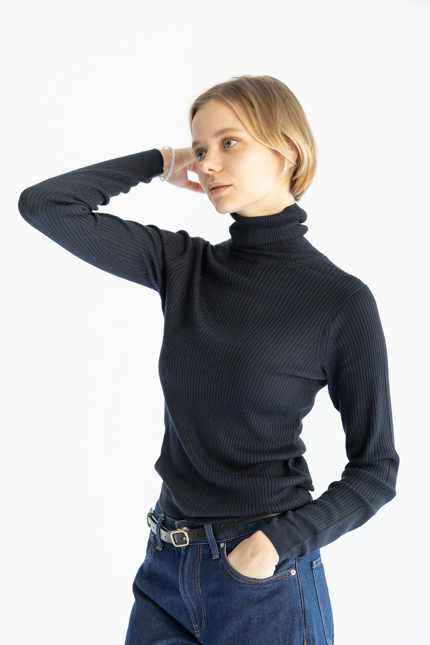 Re Stock Silk cashmere rib turtle pullover /CT22305