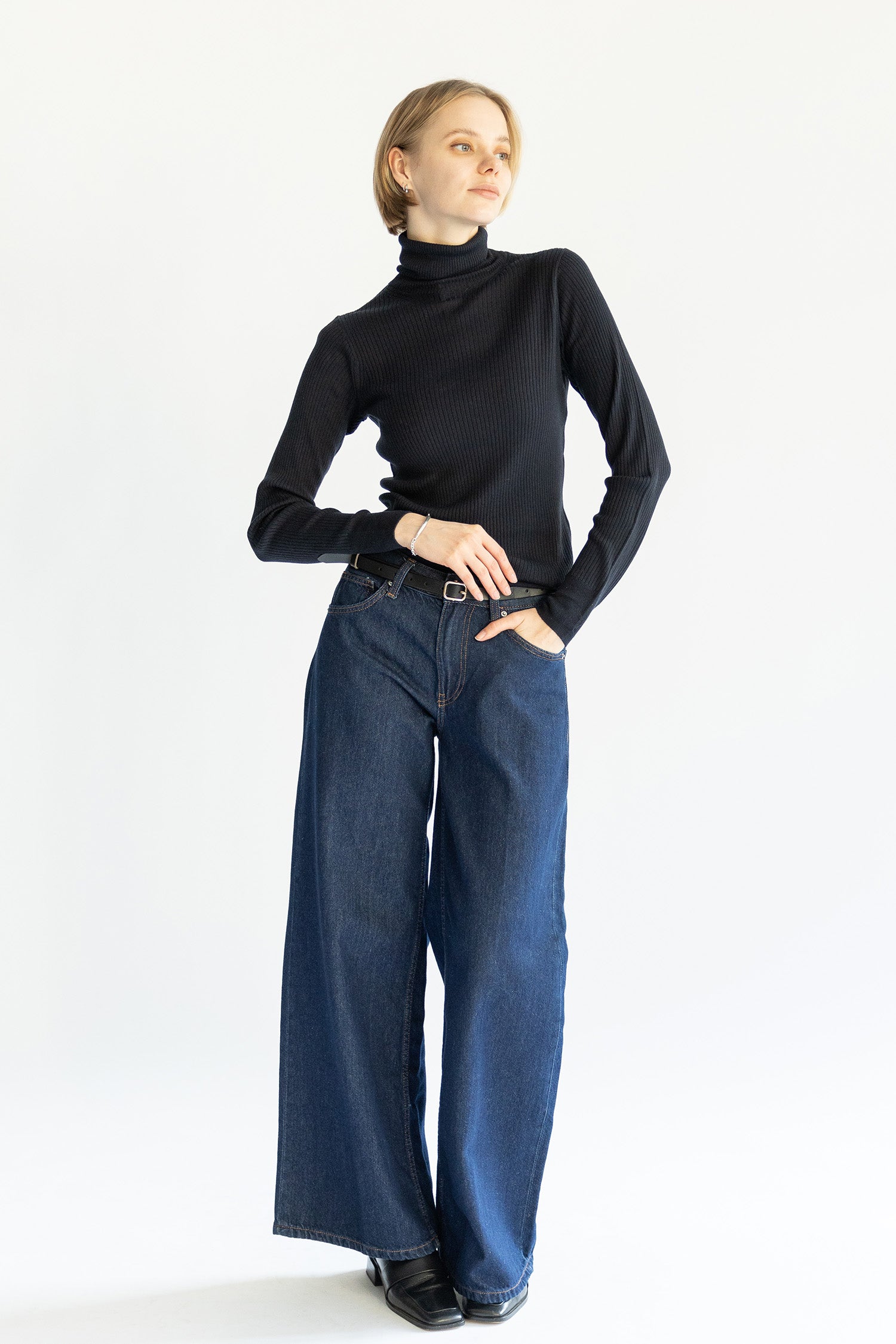 Re Stock Silk cashmere rib turtle pullover /CT22305