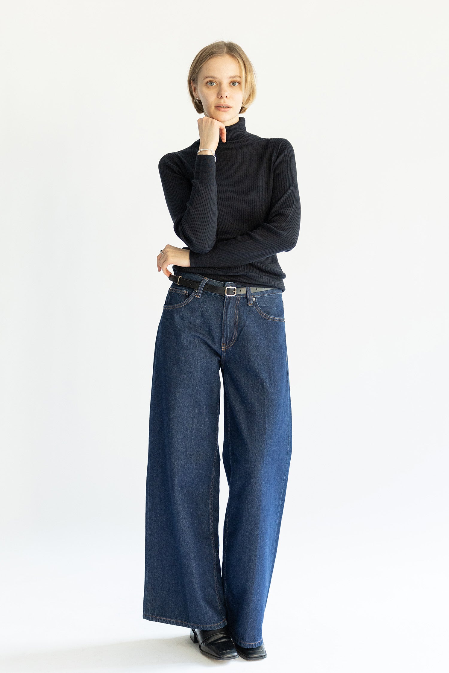 Re Stock Silk cashmere rib turtle pullover /CT22305