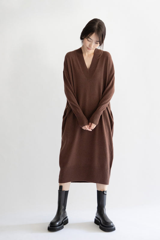 Archive item Robe col V en laine et cachemire /CT22325