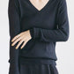 Silk cashmere rib v-neck pullover/ CT23105