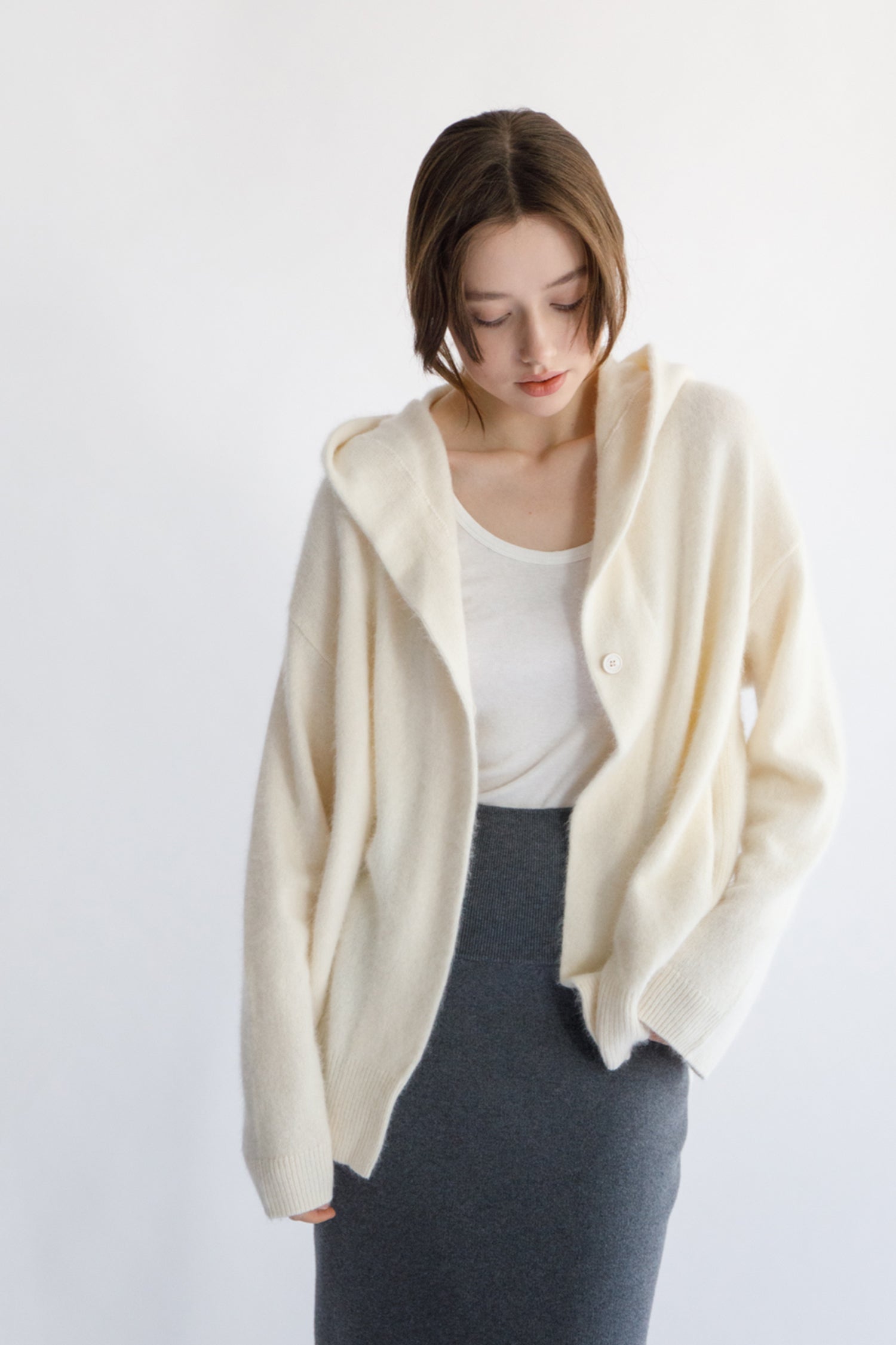 Re Stock Cardigan à capuche en renard et en raton laveur /CT23112