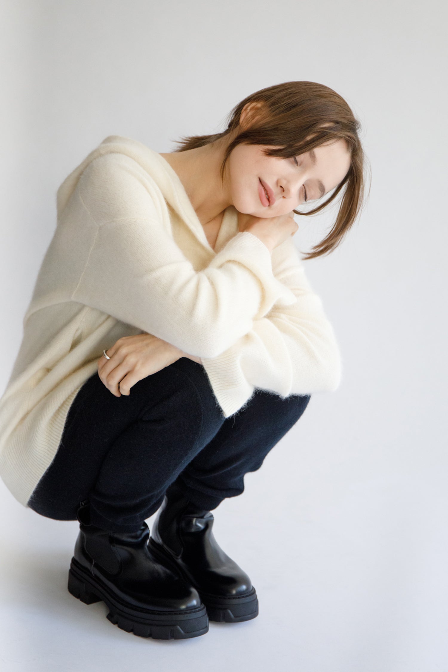 Re Stock Cardigan à capuche en renard et en raton laveur /CT23112