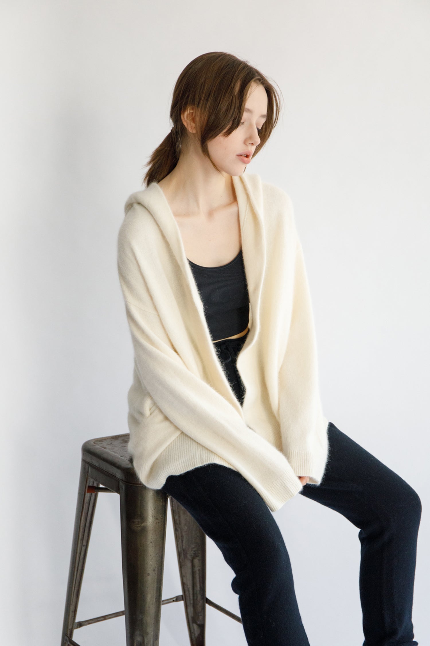 Re Stock Cardigan à capuche en renard et en raton laveur /CT23112