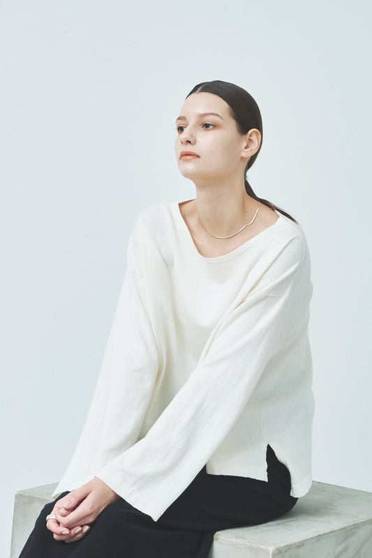 Cotton cashmere wide sleeve pullover WHITE/ CT23116