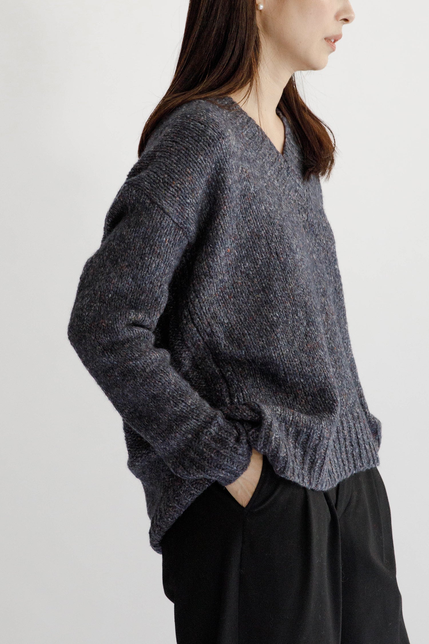 23AW Wool cotton nep V-neck pullover /CT23311