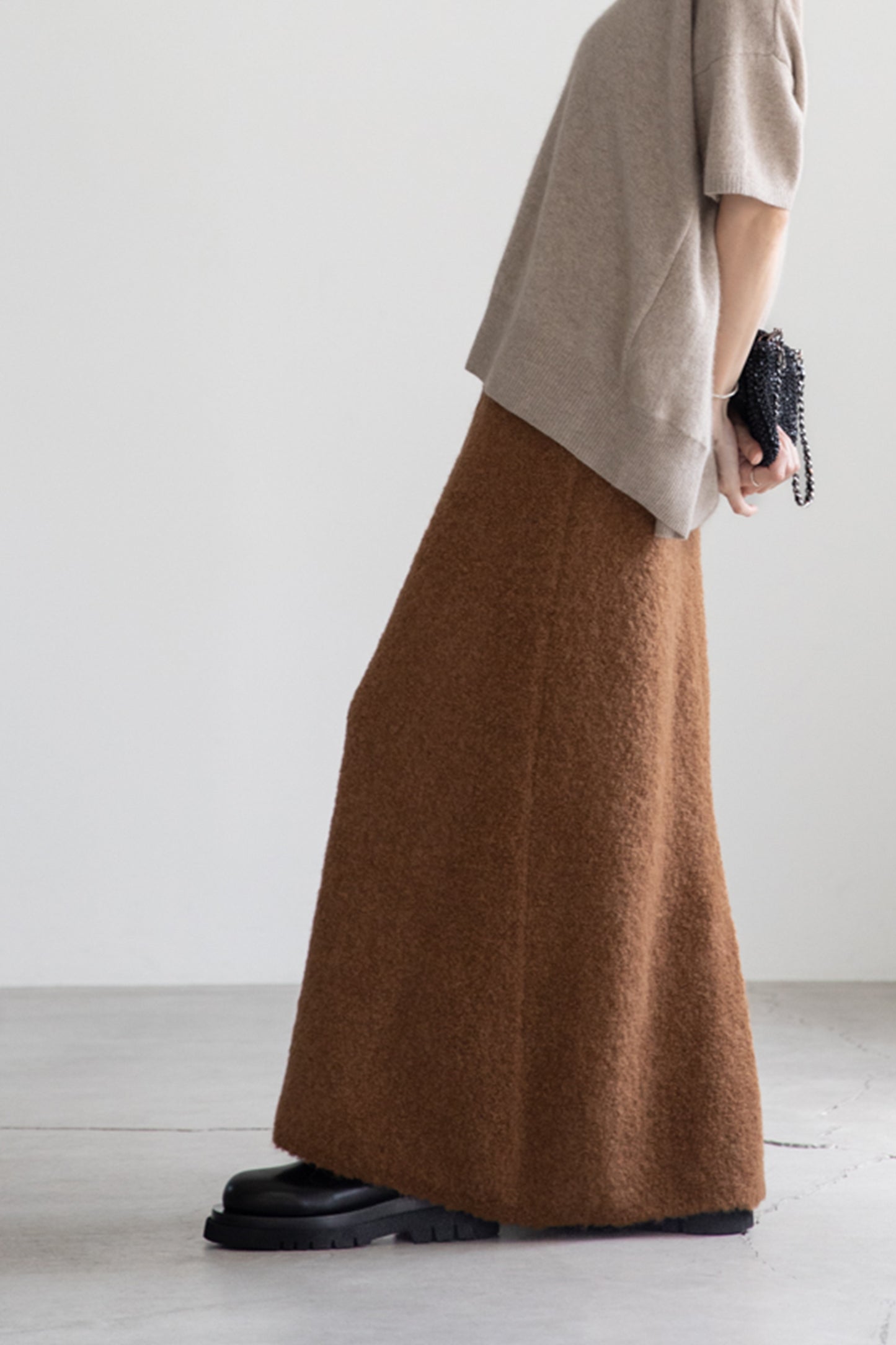 Alpaca loop back slit skirt/ CT23331