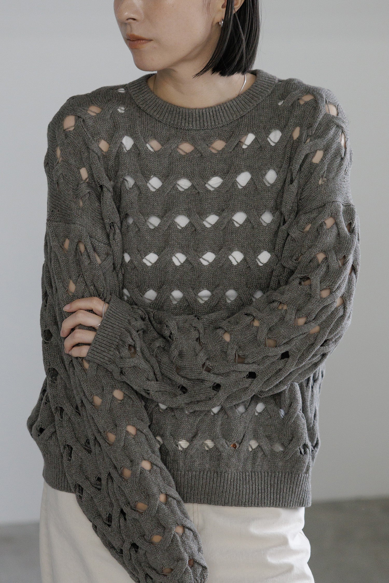 Cotton linen cable-knit pullover /CT24127